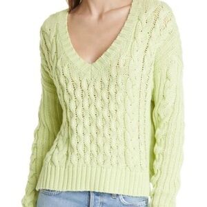 NWT Line the Label Leah V Neck Cable Knit Sweater in Citron sz M